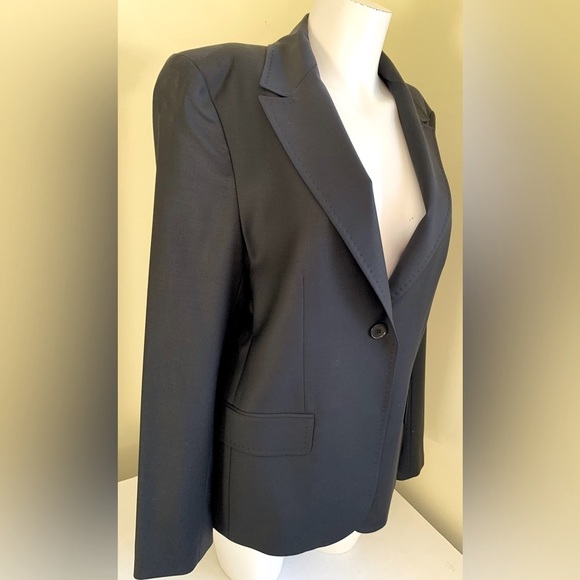Elegant classic shiny black 87% fine wool double collar blazer jacket Eur44 US12 - Picture 11 of 16